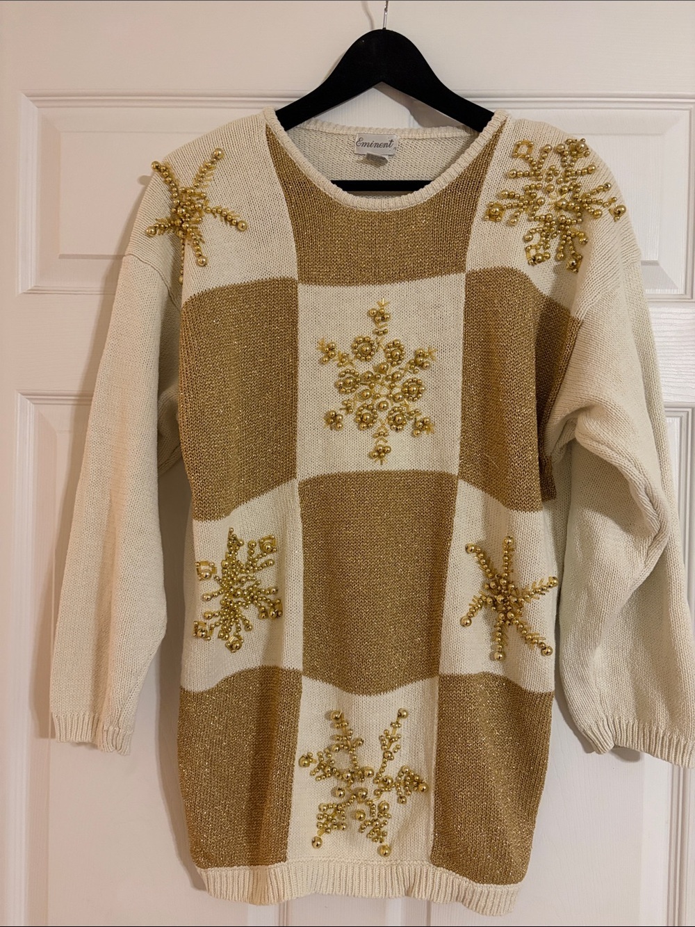 Vintage 80s/90s Eminent Embellished Checkerboard Snowflake Sweater - Large
